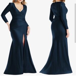 Cynthia + Sahar Yasmeen CS102 Mermaid Satin Gown Midnight Blue M NWT Dress